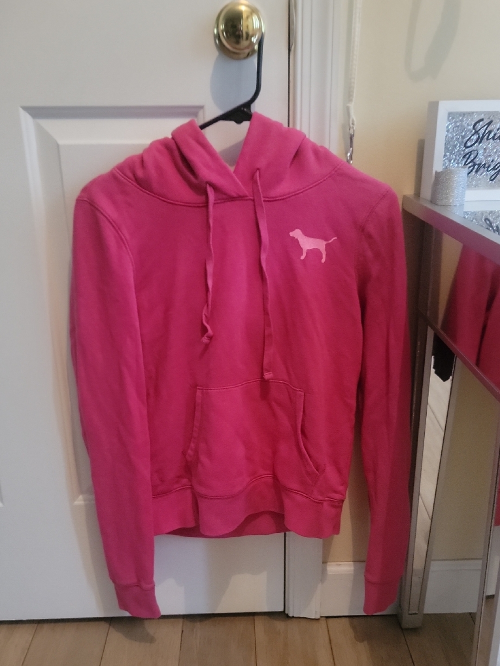 Victoria's Secret Pink Hoodie. Bright Pink W/ Black Lettering On Back. Small